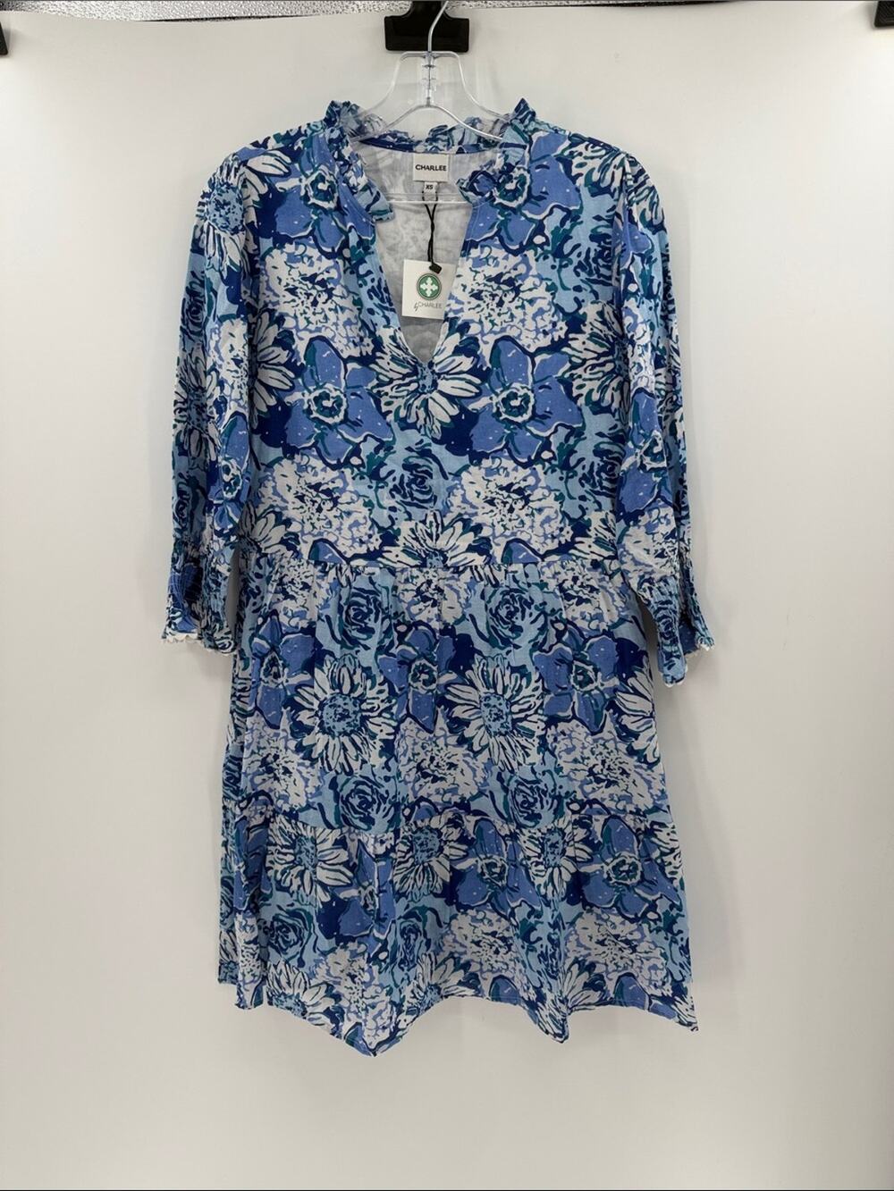 Charlee Women's Alexis Cotton Mini Dress - Blue Daisy - XS - New with tags